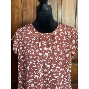 Monday Fun Floral Blouse, Dark Auburn Pink, White Flowers, XLP (Fit Like Large)